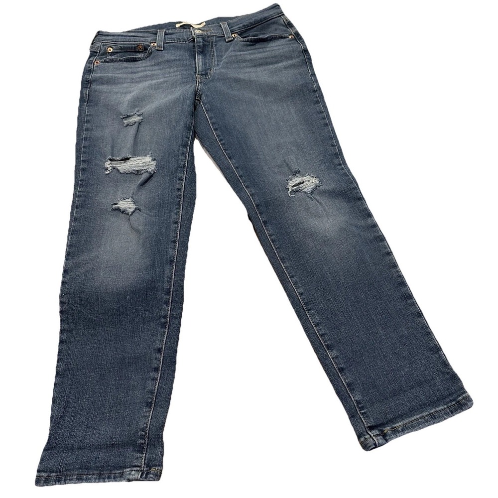 Levi's Womens Blue Distressed Denim Whisker Boyfriend Jeans Size 29